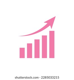 Growth vector icon. Growing bar graph symbol. Increase money growth icon. Vector illustration isolated on white background.