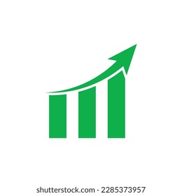 Growth vector icon. Growing bar graph symbol. Increase money growth icon. Vector illustration isolated on white background.