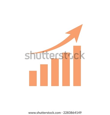 Growth vector icon. Growing bar graph symbol. Increase money growth icon. Vector illustration isolated on white background.