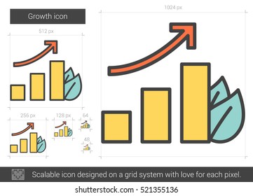 Growth vector line icon isolated on white background. Growth line icon for infographic, website or app. Scalable icon designed on a grid system.