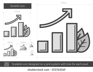 Growth vector line icon isolated on white background. Growth line icon for infographic, website or app. Scalable icon designed on a grid system.