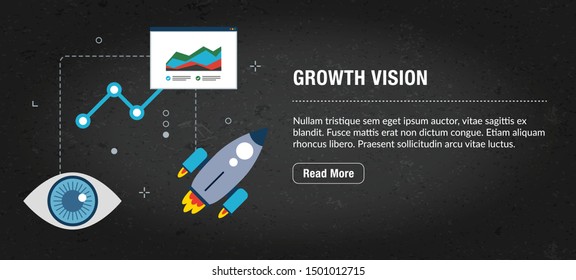Growth vision concept. Internet banner with icons in vector. Web banner for business, finance, strategy, investment, technology and planning.
