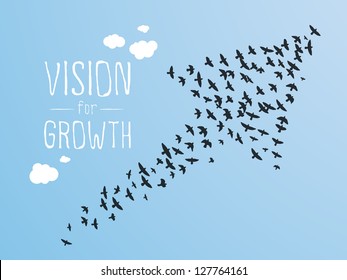 Growth And Vision Illustration, Birds and Clouds.