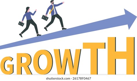 GROWTH word concept banner. Concept with people, on blue background

