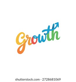 Tipografía de palabras de crecimiento con flecha ascendente para el éxito empresarial y financiero
