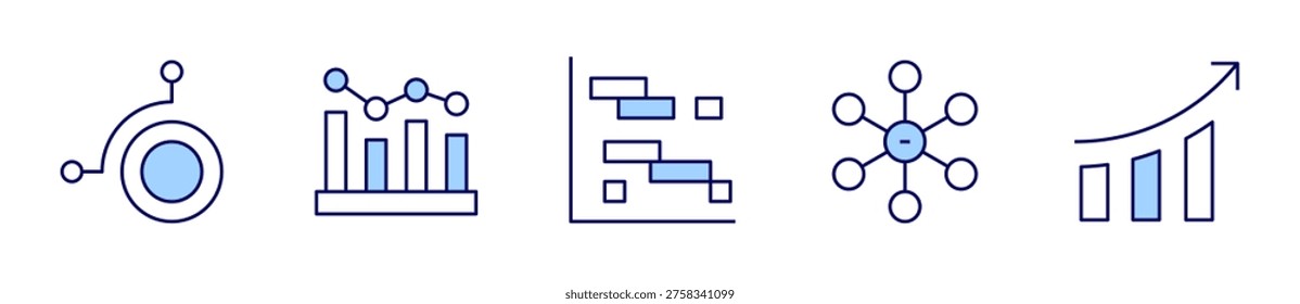 growthgraph, infographic, ganttchart, network, options. Chart Icon vector illustration. Line Duotone style. Editable stroke.