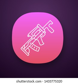 Groza weapon app icon. Virtual video game firearm, gun. Shooter game rifle. Cybersport sniper military inventory. UI/UX user interface. Web or mobile application. Vector isolated illustration