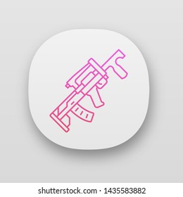 Groza weapon app icon. Virtual video game firearm, gun. Shooter game rifle. Cybersport sniper military inventory. UI/UX user interface. Web or mobile application. Vector isolated illustration