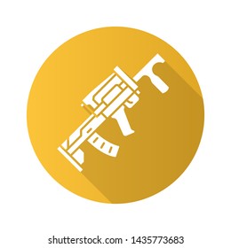 Groza weapon flat design long shadow glyph icon. Virtual video game firearm, gun. Shooter game rifle, blaster. Kids toy. E sports sniper military equipment. Vector silhouette illustration