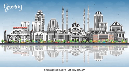 Grozny Russia city skyline with color buildings, blue sky and reflections. Vector illustration. Grozny cityscape with landmarks. Business travel and tourism concept with modern, historic architecture.