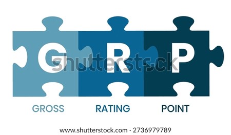 GRP, Gross Rating Point. Concept with keywords, people and icons. Flat vector illustration. Isolated on white background.