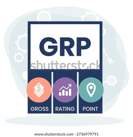 GRP, Gross Rating Point. Concept with keywords, people and icons. Flat vector illustration. Isolated on white background.