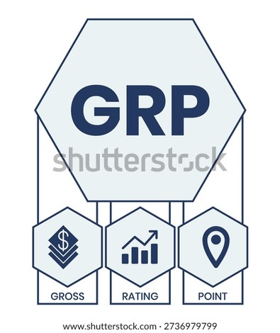 GRP, Gross Rating Point. Concept with keywords, people and icons. Flat vector illustration. Isolated on white background.