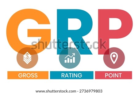 GRP, Gross Rating Point. Concept with keywords, people and icons. Flat vector illustration. Isolated on white background.