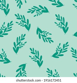 Ramas de hierba sobre un fondo de menta flor sin costura patrón para diseño minimalista Vector flor clipart telas textiles, papel de envoltura, postales de primavera y patrones.