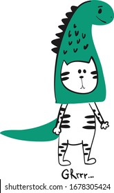 Grrr.. print cat like Dino for t-shirt and card, poster, wallpaper,  clothes, wab and other design. 