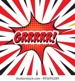 GRRRRR!, colorful speech bubble and explosions in pop art style. Elements of design comic books.Vector illustration