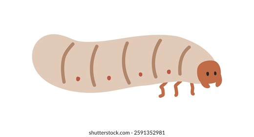 Grub cartoon clipart. Cute white grub vector illustration. Animal in flat style. Insects and anthropods concept isolated on white background