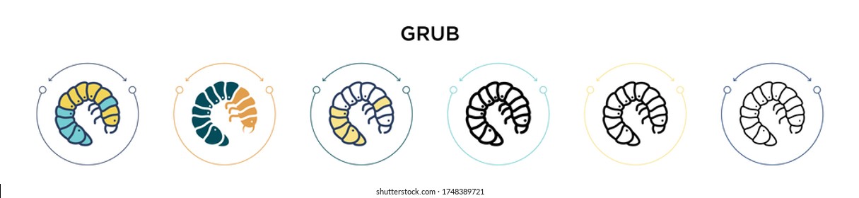 Grub icon in filled, thin line, outline and stroke style. Vector illustration of two colored and black grub vector icons designs can be used for mobile, ui, web