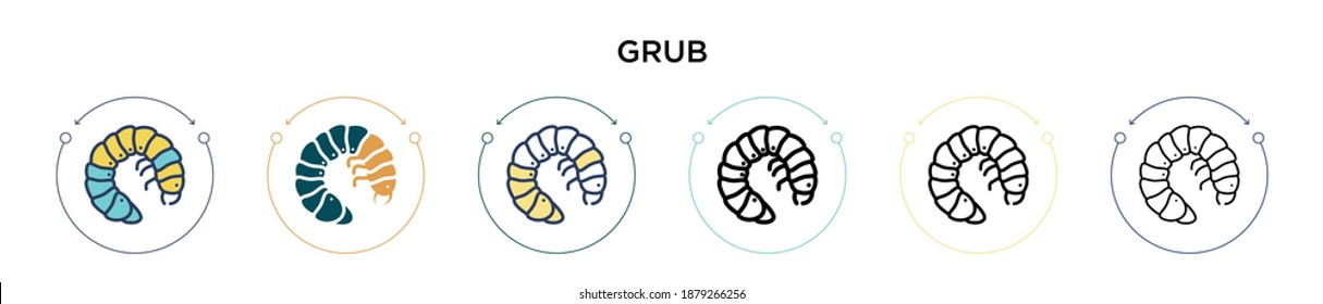 Grub icon in filled, thin line, outline and stroke style. Vector illustration of two colored and black grub vector icons designs can be used for mobile, ui, web