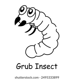 Grub insect icon in doodle style 