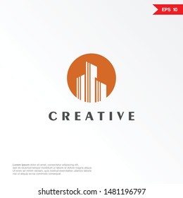 grub logo building design with a sun background. simple modern design.