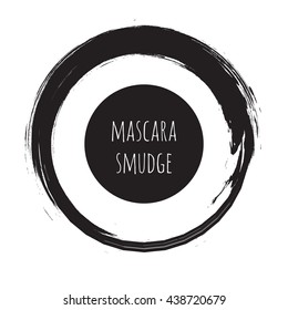 Grudge brush stroke circle. Acrylic black ring concept. Black mascara grunge vector stroke circle. Realistic vector black mascara smudge. Cosmetics element concept. Mascara brush isolated on white.