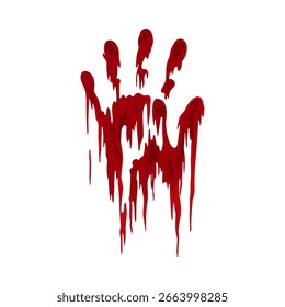 Gruesome goteo de huella de mano roja con múltiples senderos, Arte vectorial de sangre de horror sobre fondo blanco