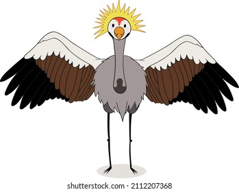 Gruidae Front View Opening Wings On White Background