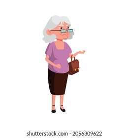 grumbling old woman in butcher store cartoon vector. grumbling old woman in butcher store character. isolated flat cartoon illustration