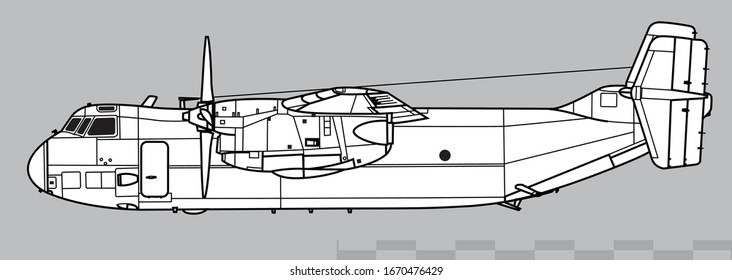 Grumman C-2 Greyhound. Vector drawing of military transport aircraft. Side view. Image for illustration.