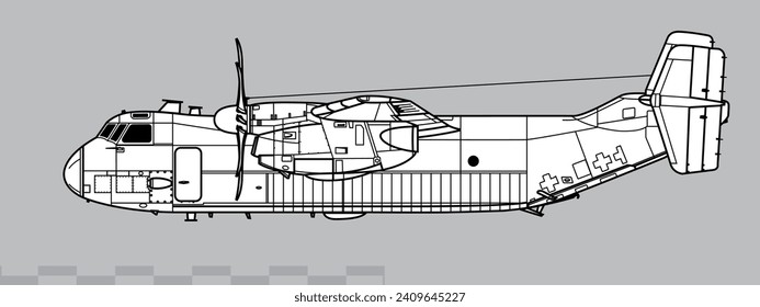 Grumman C-2A Greyhound. Carrier based transport aircraft. Side view. Image for illustration and infographics.