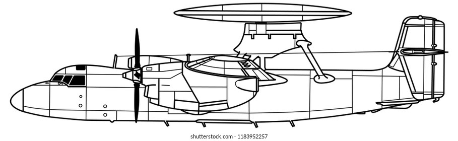 Grumman E-2A HAWKEYE. Outline Vector Drawing