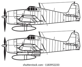 Grumman F6F HELLCAT. Outline vector drawing