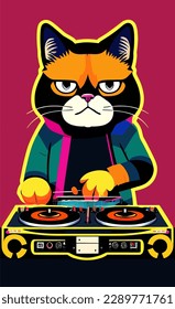 Grump cat dj funny cartoon vector sticker tshirt print 