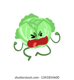 Grumpy abbage, Cute Vegetable Character with Funny Face Vector Illustration