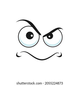 Grumpy angry wicked emoticon isolated bad emoji. Vector cartoon character angry emoticon, evil facial expression. Mischievous demon, psychopath or maniac grumpy avatar, spiteful emoticon