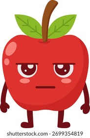 Grumpy Apple Cartoon Character Standing Flat Illustration