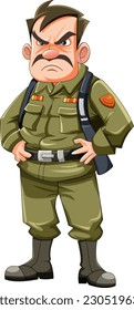 Grumpy army officer cartoon character illustration