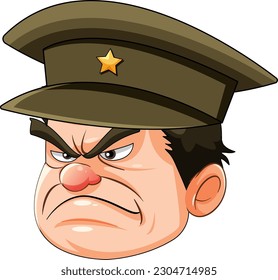 Grumpy army officer head cartoon illustration