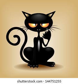 Grumpy Black Cat Cartoon