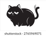 Grumpy black cat silhouette vector icon