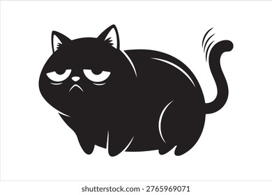 Grumpy black cat silhouette vector icon