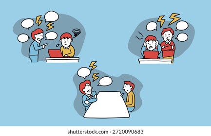 Conjunto patrão ranzinza - Ilustrações de gestores arrogantes e subordinados intimidantes