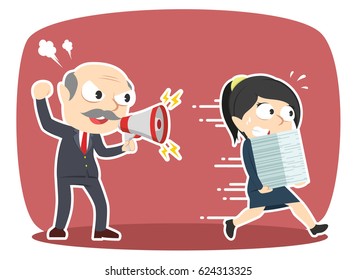 grumpy boss yelling angry to his female employee