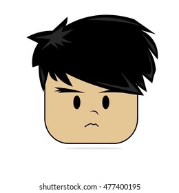 Grumpy Boy Face Cartoon Illustration
