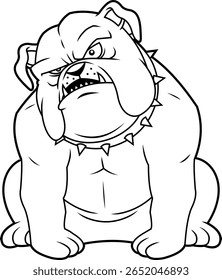 Personagem de Cartoon Bulldog Grumpy Sentado Com Face Irritada - Ilustração Mão Vetor Desenhado Isolado Em Fundo Transparente