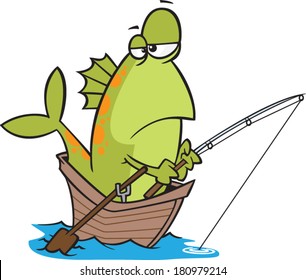 Grumpy Cartoon Fish Boat Fishing Stock Vector (Royalty Free) 180979214 ...