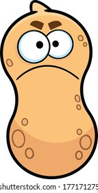 Grumpy cartoon peanut with a big frown. 