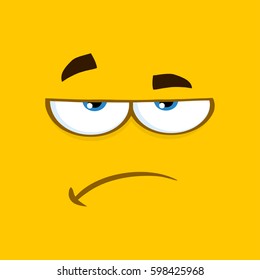 Grumpy Cartoon Square Emoticons With Sadness Expression. Vector Illustration With Yellow Background